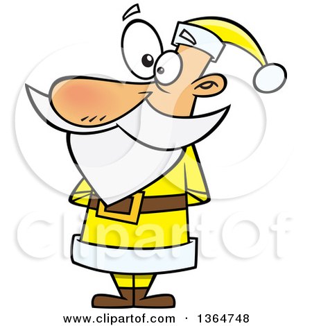 Cartoon Clipart of a Christmas Santa Claus Standing in a Yellow Suit - Royalty Free Vector Illustration by toonaday