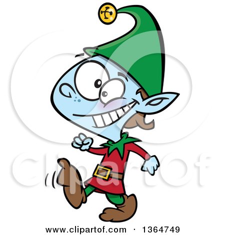 Cartoon Clipart of a Happy Christmas Elf Kid Walking - Royalty Free Vector Illustration by toonaday
