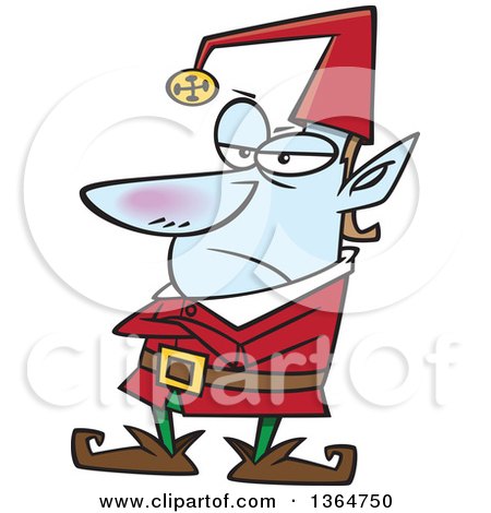 Cartoon Clipart of a Grumpy Christmas Elf Standing with Folded Arms - Royalty Free Vector Illustration by toonaday
