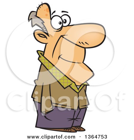 Cartoon Clipart of a Happy Senior Caucasian Man Standing with His Hands in His Pockets - Royalty Free Vector Illustration by toonaday
