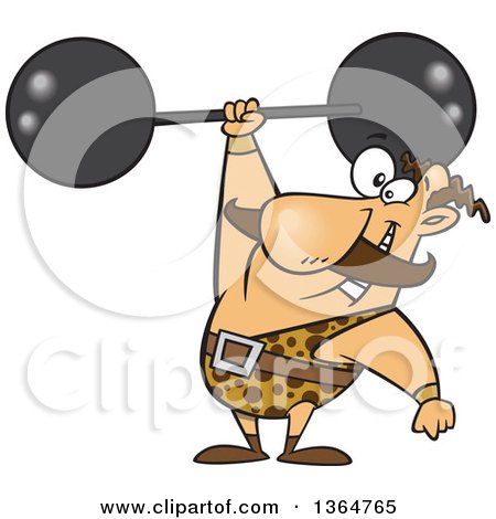 Cartoon Clipart of a Caucasian Strongman Entertainer Holding a Barbell over His Head - Royalty Free Vector Illustration by toonaday