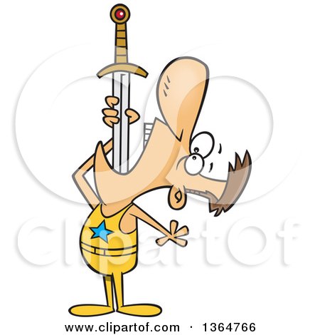 Cartoon Clipart of a Caucasian Circus Entertainer Man Swallowing a Sword - Royalty Free Vector Illustration by toonaday