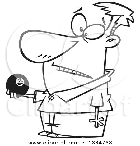 Cartoon Clipart of a Black and White Man Holding an Eight Ball - Royalty Free Vector Illustration by toonaday
