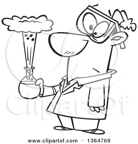 Cartoon Clipart of a Black and White Male Scientist Holding an Exploding Concoction - Royalty Free Vector Illustration by toonaday