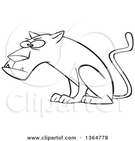 Cartoon Clipart of a Black and White Curious Panther Big Cat Sitting - Royalty Free Vector Illustration by toonaday