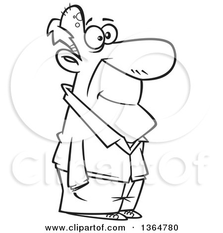 Cartoon Clipart of a Black and White Happy Senior Man Standing with His Hands in His Pockets - Royalty Free Vector Illustration by toonaday