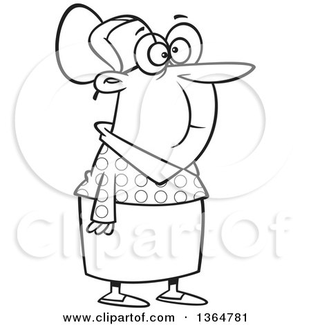Cartoon Clipart of a Black and White Senior Woman Standing and Waiting - Royalty Free Vector Illustration by toonaday