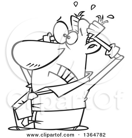 Cartoon Clipart of a Black and White Stressed Man Ripping His Hair out - Royalty Free Vector Illustration by toonaday