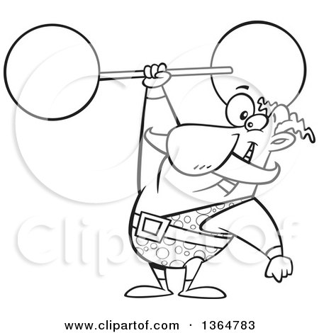 Cartoon Clipart of a Black and White Strongman Entertainer Holding a Barbell over His Head - Royalty Free Vector Illustration by toonaday