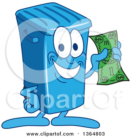 Clipart of a Cartoon Blue Rolling Trash Can Bin Mascot - Royalty Free Vector Illustration by Mascot Junction