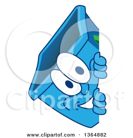 Clipart of a Cartoon Blue Recycle Bin Mascot Smiling Around a Sign - Royalty Free Vector Illustration by Mascot Junction