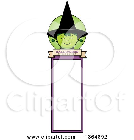 Clipart of a Green Halloween Witch Girl Bookmark - Royalty Free Vector Illustration by Cory Thoman