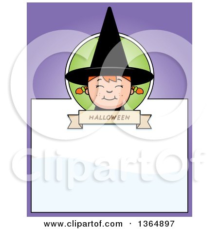 Clipart of a Halloween Witch Girl Page Design with Text Space on Purple - Royalty Free Vector Illustration by Cory Thoman