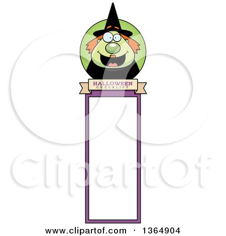 Clipart of a Green Halloween Witch Woman Bookmark - Royalty Free Vector Illustration by Cory Thoman