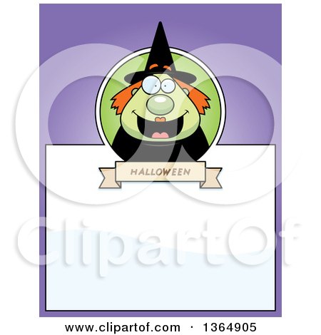 Clipart of a Green Halloween Witch Woman Page Design with Text Space on Purple - Royalty Free Vector Illustration by Cory Thoman