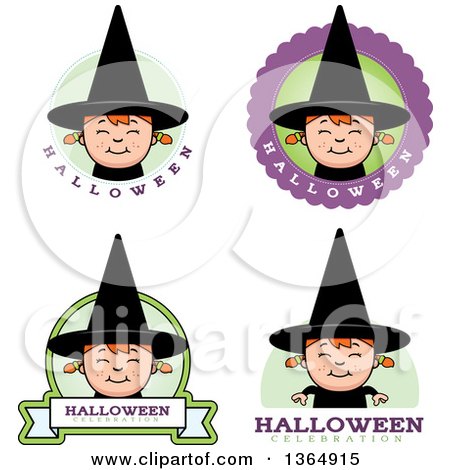 Clipart of Halloween Witch Girl Badges - Royalty Free Vector Illustration by Cory Thoman