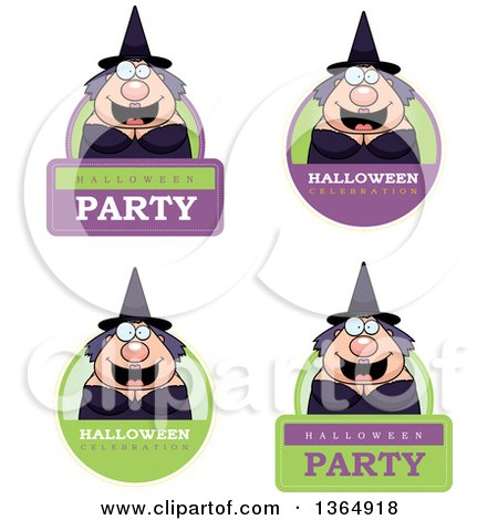 Clipart of Chubby Halloween Witch Woman Badges - Royalty Free Vector Illustration by Cory Thoman