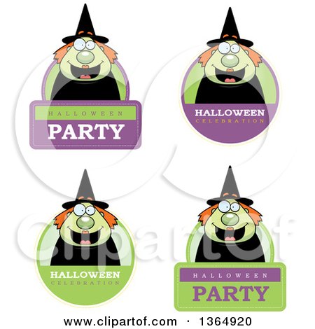 Clipart of Green Halloween Witch Woman Badges - Royalty Free Vector Illustration by Cory Thoman