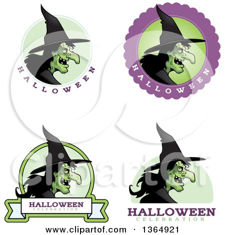 Clipart of Halloween Ugly Warty Witch Badges - Royalty Free Vector Illustration by Cory Thoman