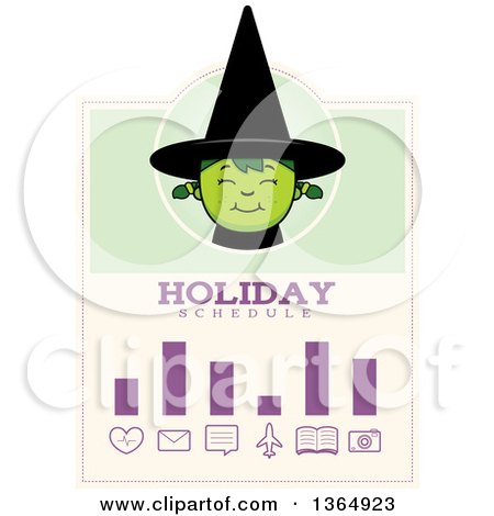 Clipart of a Green Halloween Witch Girl Holiday Schedule Design - Royalty Free Vector Illustration by Cory Thoman