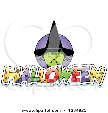 Clipart of a Green Witch Girl over Halloween Text - Royalty Free Vector Illustration by Cory Thoman