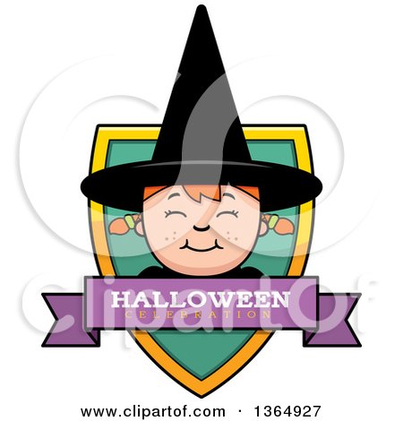Clipart of a Halloween Witch Girl Halloween Celebration Shield - Royalty Free Vector Illustration by Cory Thoman