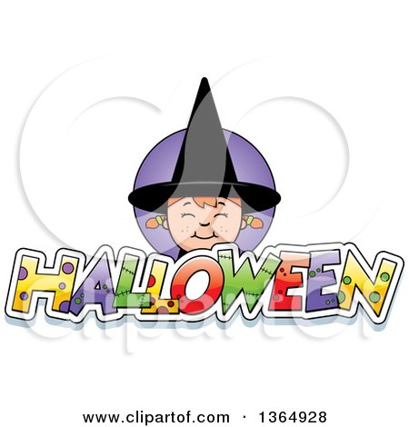 Clipart of a Witch Girl over Halloween Text - Royalty Free Vector Illustration by Cory Thoman