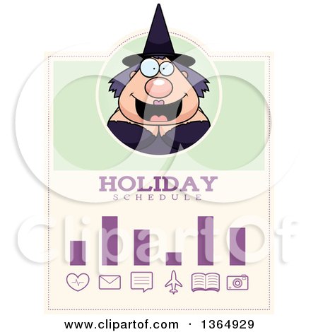 Clipart of a Chubby Halloween Witch Woman Holiday Schedule Design - Royalty Free Vector Illustration by Cory Thoman