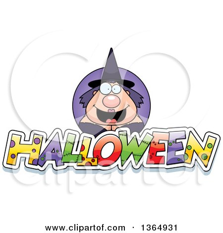 Clipart of a Chubby Witch Woman over Halloween Text - Royalty Free Vector Illustration by Cory Thoman