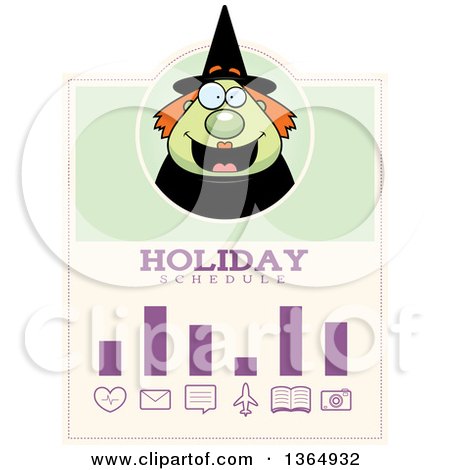 Clipart of a Green Halloween Witch Woman Holiday Schedule Design - Royalty Free Vector Illustration by Cory Thoman