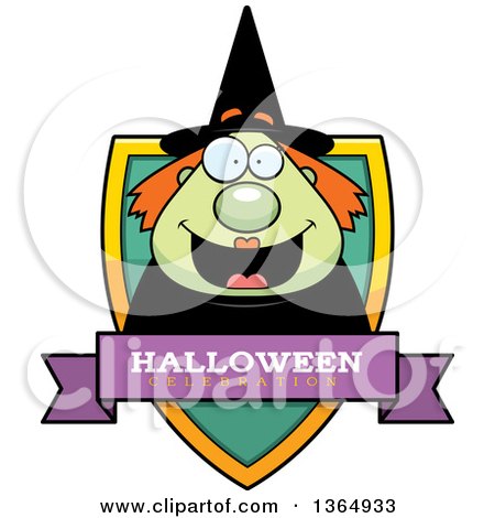 Clipart of a Green Halloween Witch Woman Halloween Celebration Shield - Royalty Free Vector Illustration by Cory Thoman