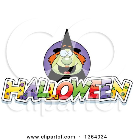 Clipart of a Green Witch Woman over Halloween Text - Royalty Free Vector Illustration by Cory Thoman