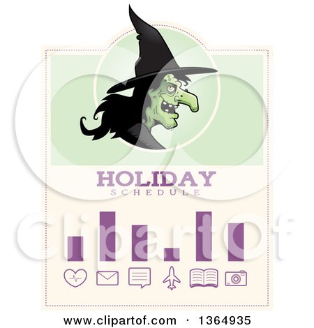 Clipart of a Halloween Ugly Warty Witch Holiday Schedule Design - Royalty Free Vector Illustration by Cory Thoman
