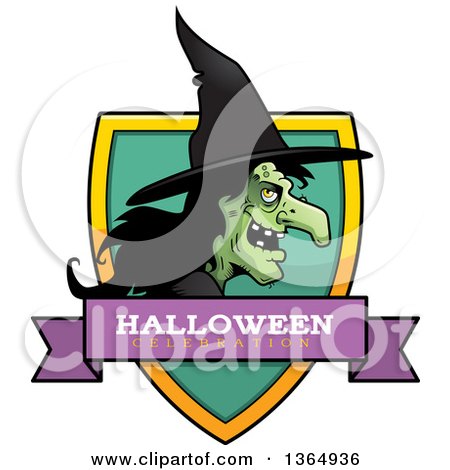 Clipart of a Halloween Ugly Warty Witch Halloween Celebration Shield - Royalty Free Vector Illustration by Cory Thoman