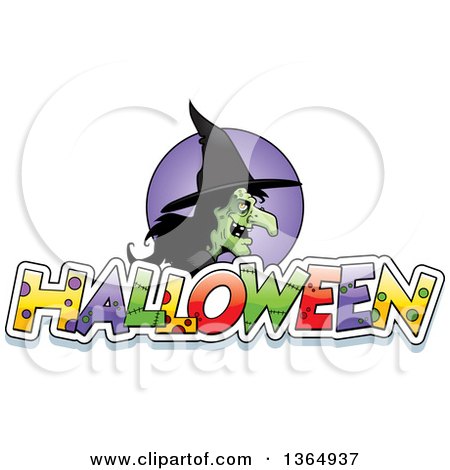 Clipart of an Ugly Warty Witch over Halloween Text - Royalty Free Vector Illustration by Cory Thoman