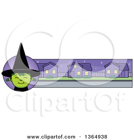 Clipart of a Green Halloween Witch Girl Banner or Border - Royalty Free Vector Illustration by Cory Thoman