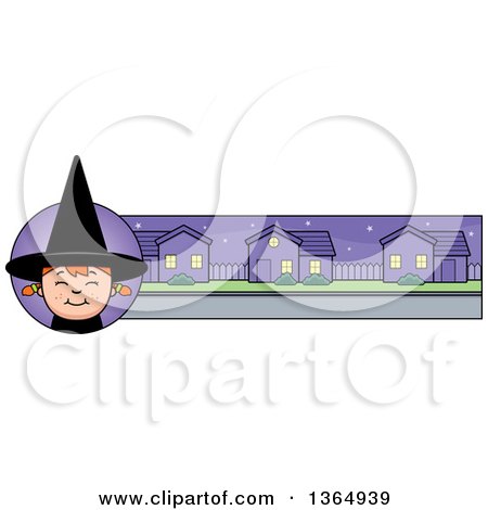 Clipart of a Halloween Witch Girl Banner or Border - Royalty Free Vector Illustration by Cory Thoman