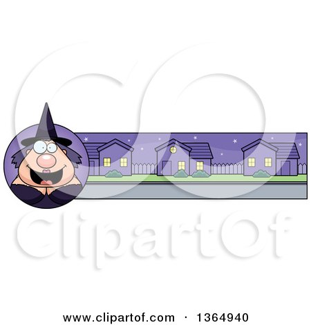 Clipart of a Chubby Halloween Witch Woman Banner or Border - Royalty Free Vector Illustration by Cory Thoman