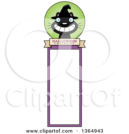 Clipart of a Grinning Black Halloween Witch Cat Bookmark - Royalty Free Vector Illustration by Cory Thoman