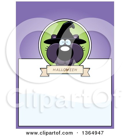 Clipart of a Black Halloween Witch Cat Page Design with Text Space on Purple - Royalty Free Vector Illustration by Cory Thoman