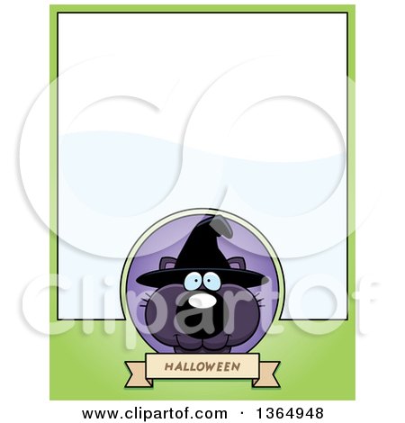 Clipart of a Black Halloween Witch Cat Page Design with Text Space on Green - Royalty Free Vector Illustration by Cory Thoman