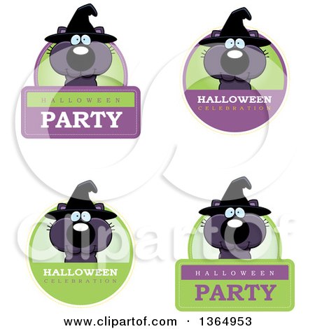 Clipart of Black Halloween Witch Cat Badges - Royalty Free Vector Illustration by Cory Thoman