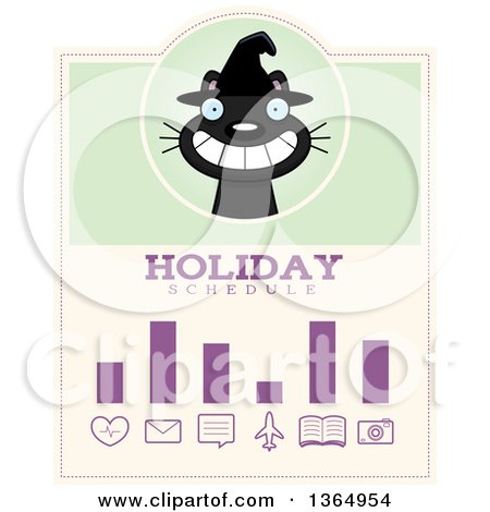 Clipart of a Grinning Black Halloween Witch Cat Holiday Schedule Design - Royalty Free Vector Illustration by Cory Thoman