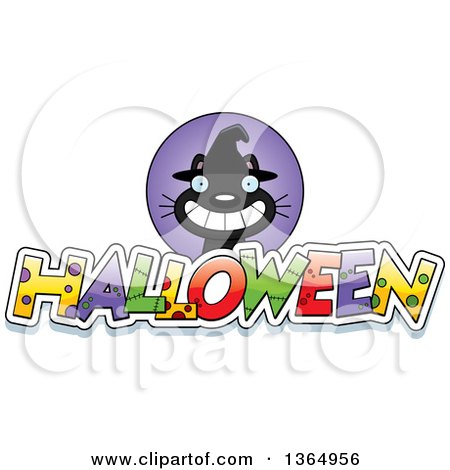 Clipart of a Grinning Black Witch Cat over Halloween Text - Royalty Free Vector Illustration by Cory Thoman
