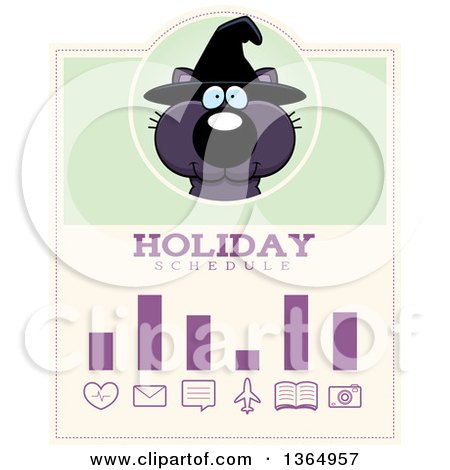 Clipart of a Black Halloween Witch Cat Holiday Schedule Design - Royalty Free Vector Illustration by Cory Thoman