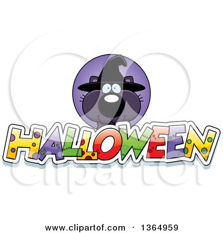 Clipart of a Black Witch Cat over Halloween Text - Royalty Free Vector Illustration by Cory Thoman