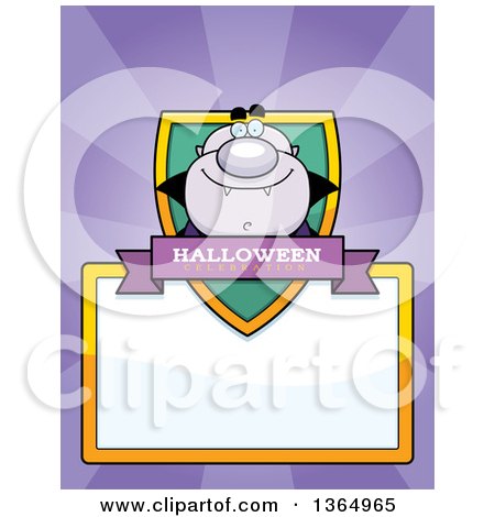 Clipart of a Purple Halloween Vampire Shield over a Blank Sign and Rays - Royalty Free Vector Illustration by Cory Thoman