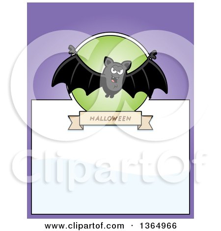 Clipart of a Halloween Vampire Bat Page Design with Text Space on Purple - Royalty Free Vector Illustration by Cory Thoman