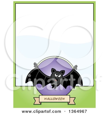 Clipart of a Halloween Vampire Bat Page Design with Text Space on Green - Royalty Free Vector Illustration by Cory Thoman