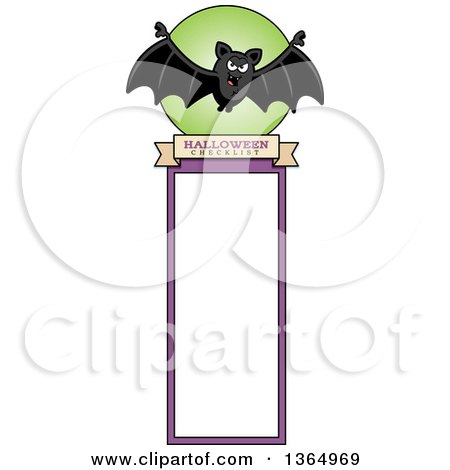 Clipart of a Halloween Flying Bat Bookmark - Royalty Free Vector Illustration by Cory Thoman